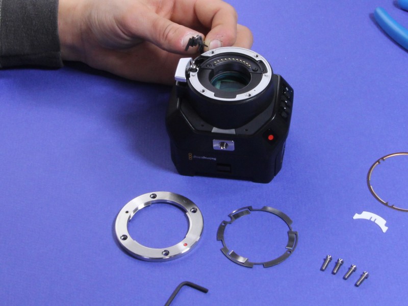 MFT flange, spring shim and plastic component removed from camera